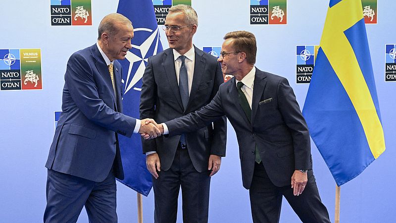 De Turkse president Recep Tayyip Erdoğan en de Zweedse premier Ulf Kristersson ontmoetten elkaar vorige week op de NAVO-top