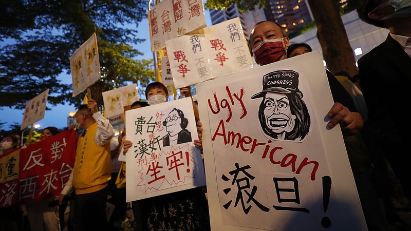 Een protest in Taiwan tegen het bezoek van Pelosi