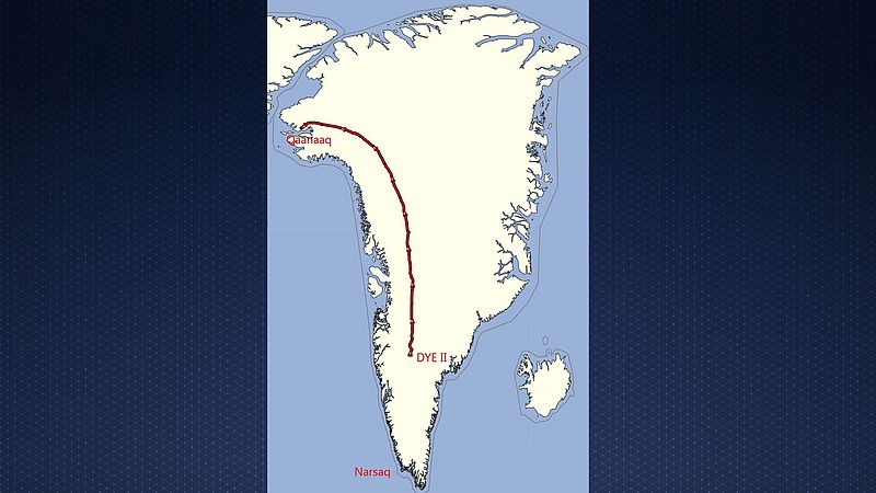 De route die Bernice Notenboom op Groenland gaat afleggen