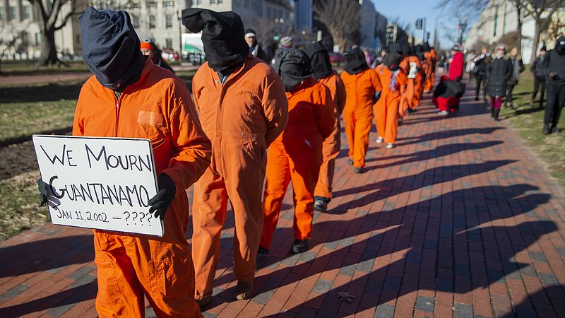 Demonstranten in 2019 die willen dat Guantánamo Bay sluit